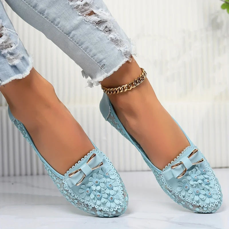 Brielle | Ballet Flats Floral Lace Bow Detail