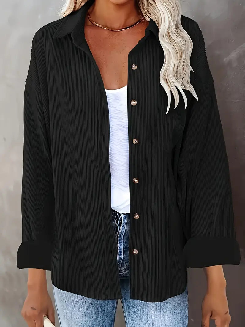 Irmela | Long Sleeve Button Front Corduroy Shirt