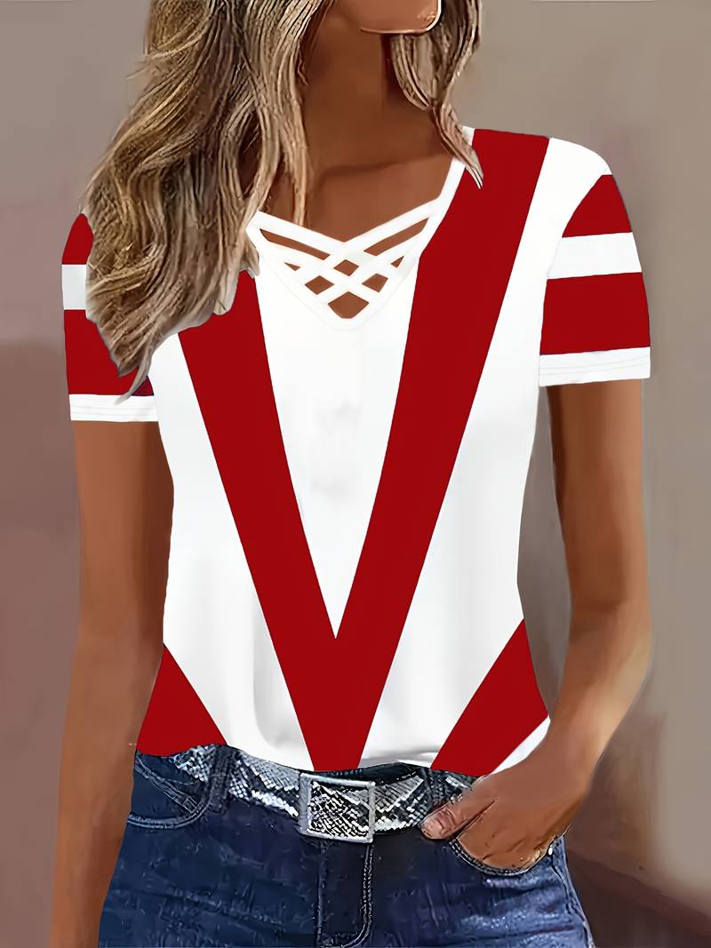 Maia | Colour Block Criss Cross Neck Top