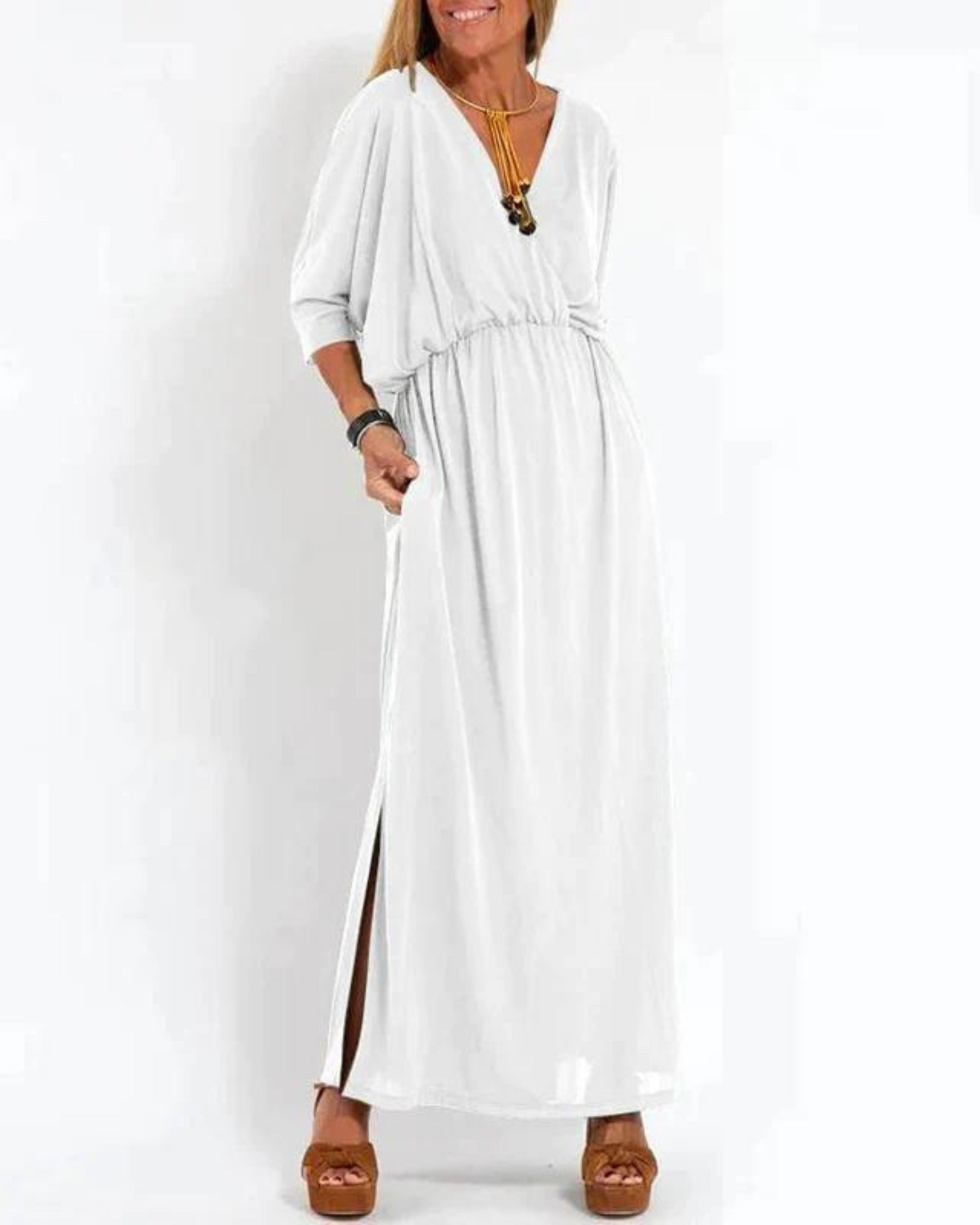 Janell | V Neck Batwing Sleeve Maxi Dress