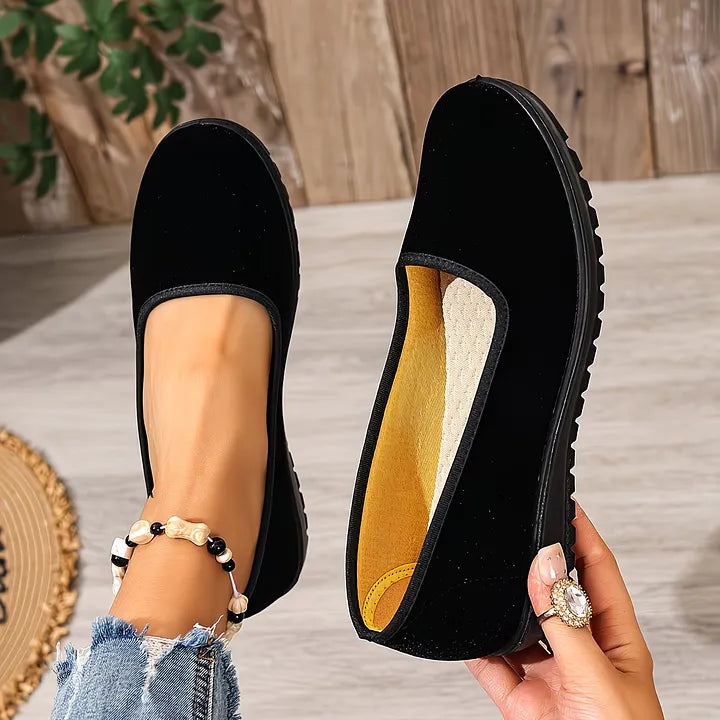 Sumaiya | Slip-On Black Low Wedge Shoes