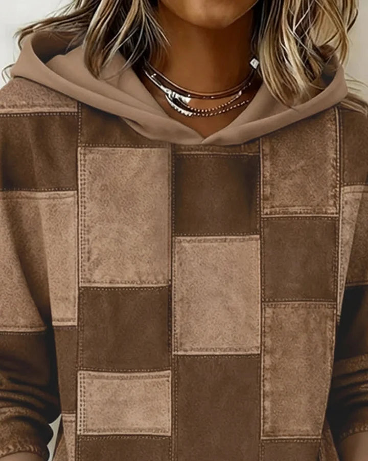 Yaralyn | Patchwork Hooded Long Sleeve Sweatshirt