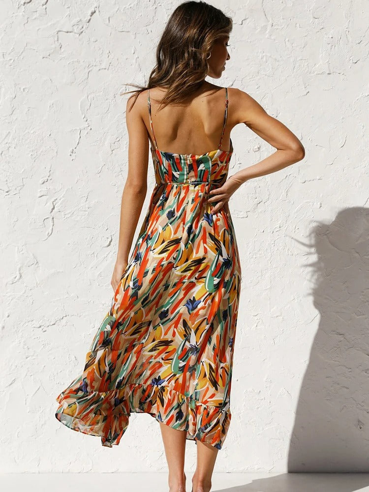 Emmeline | Printed Midi Dress Adjustable Straps