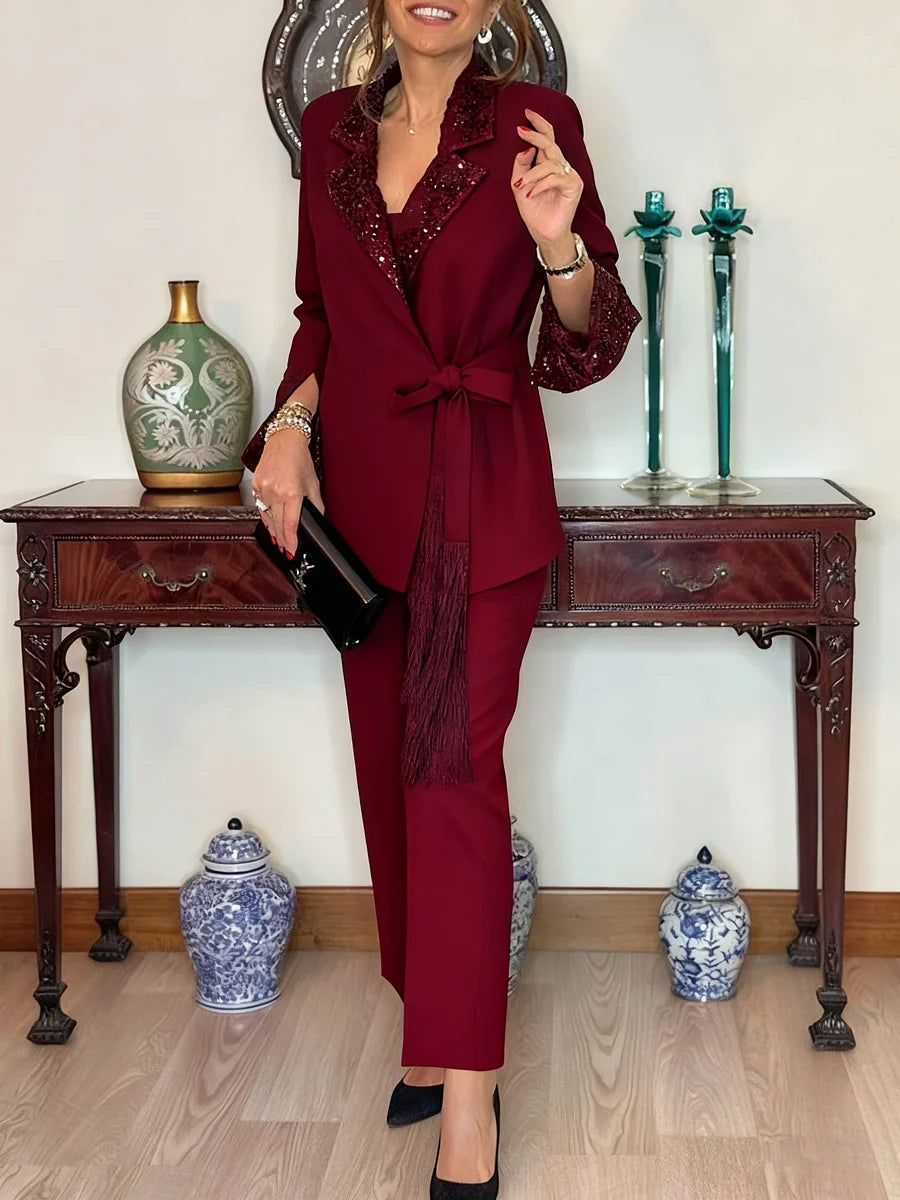 Nitzanit | Sequin Trim Trouser Suit Set