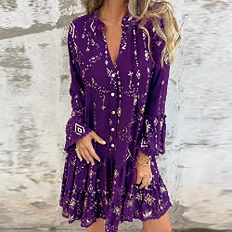 Gillian | Printed Long Sleeve Smock Dress
