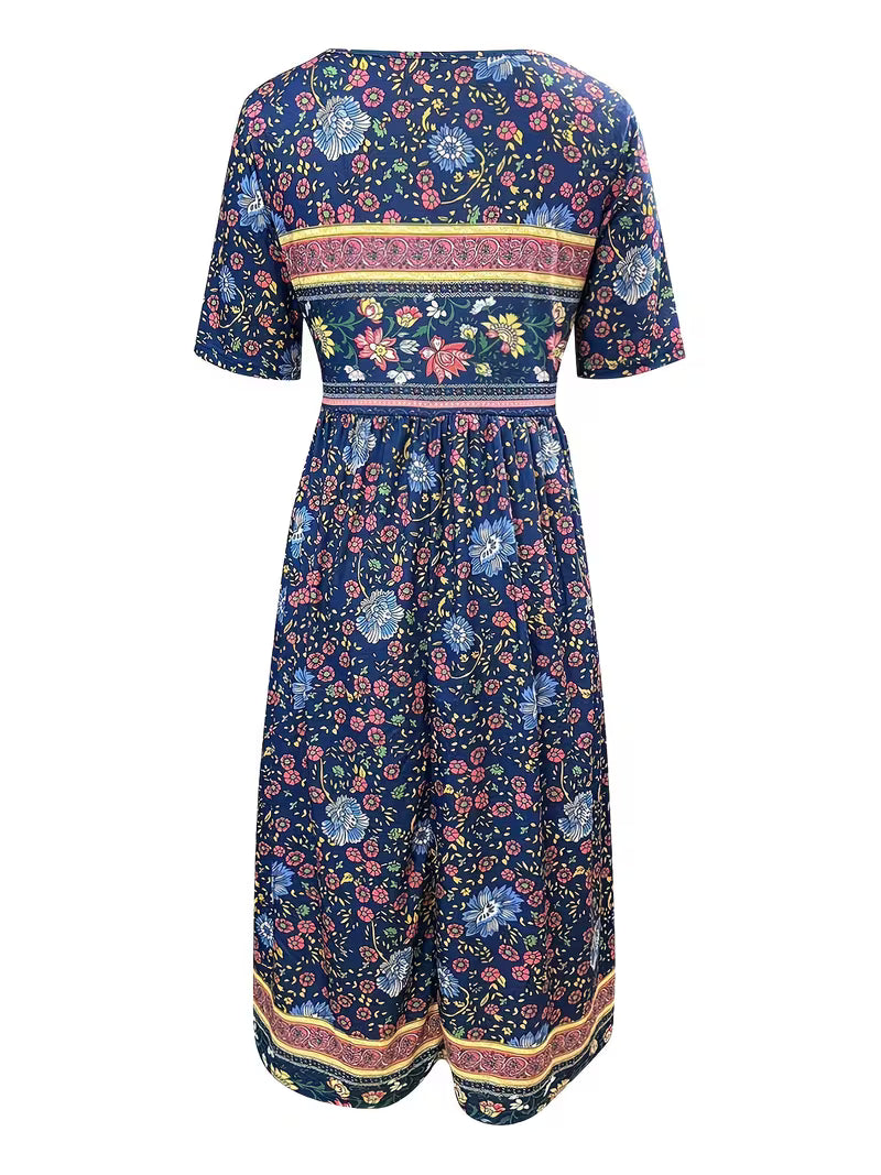 Lisan | Floral Print V-Neck Midi Dress
