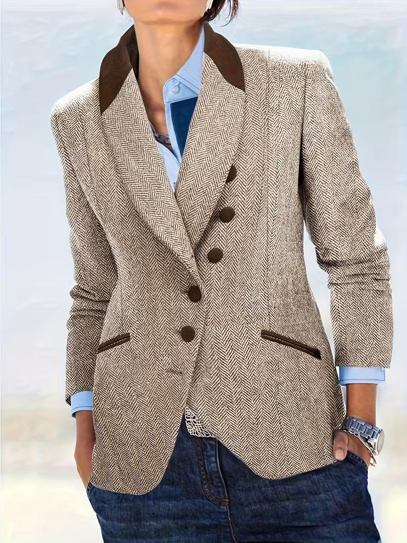 Yessica | Herringbone Notch Collar Blazer Jacket