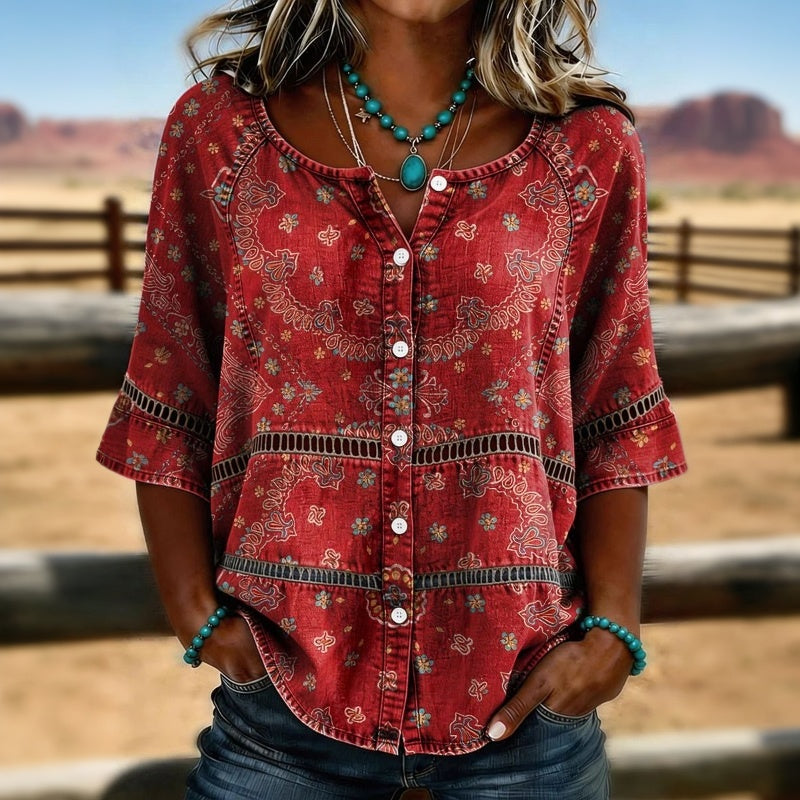 Christien | Floral Print Button Front Blouse