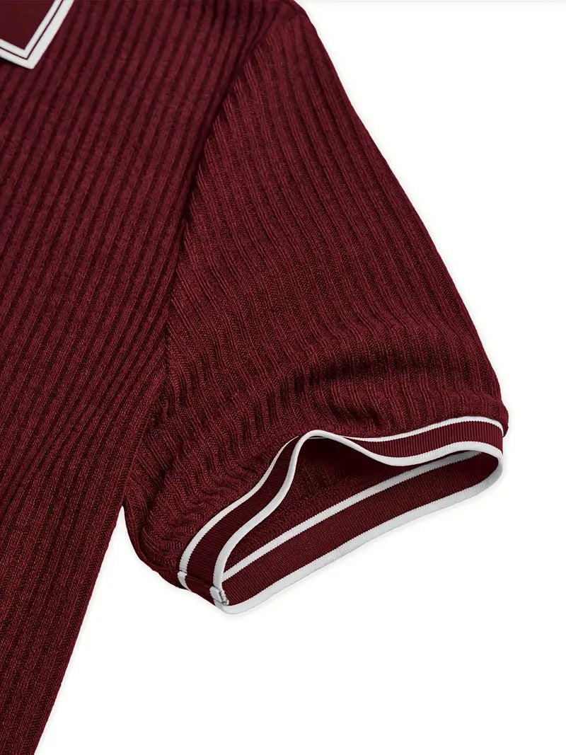 Orestis - Ribbed Short Sleeve Contrast Polo Shirt