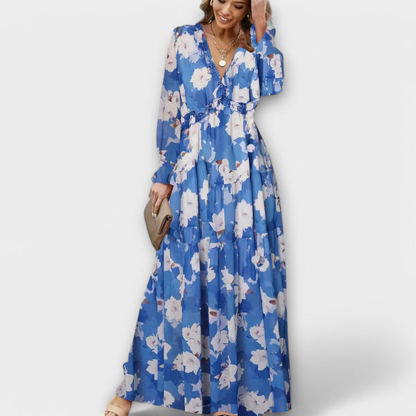 Vanna | Floral Print V Neck Maxi Dress
