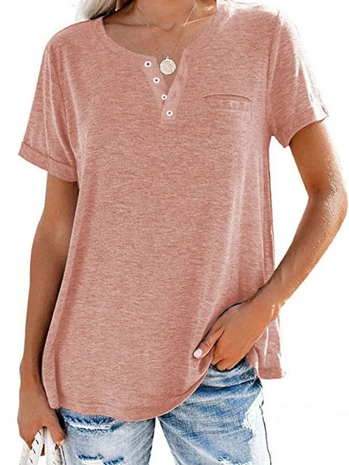 Cettina | Short Sleeve Pocket Henley T-Shirt