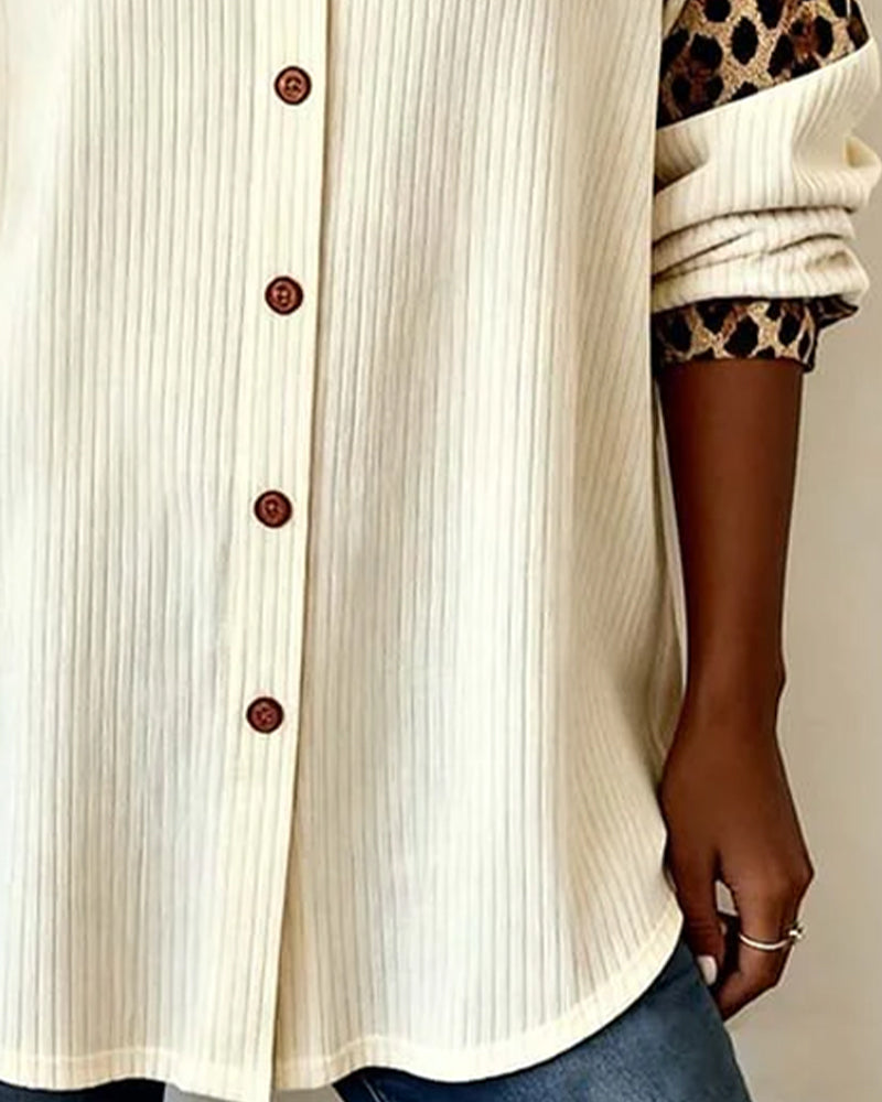 Corinne | Shirt with Leopard Print Panels and Collar