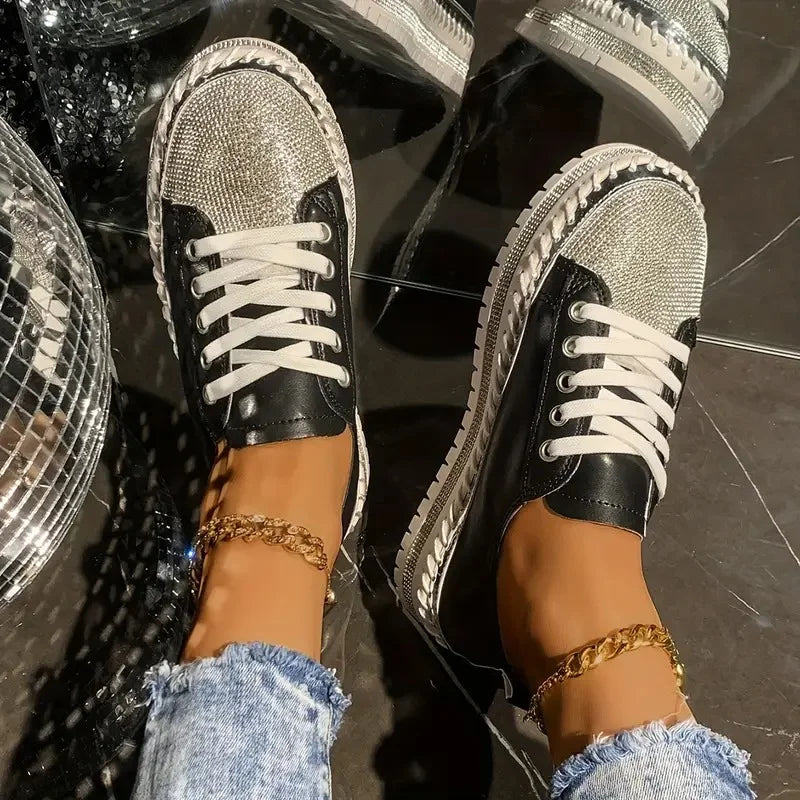 Draya | Rhinestone Lace-Up Low Top Trainers