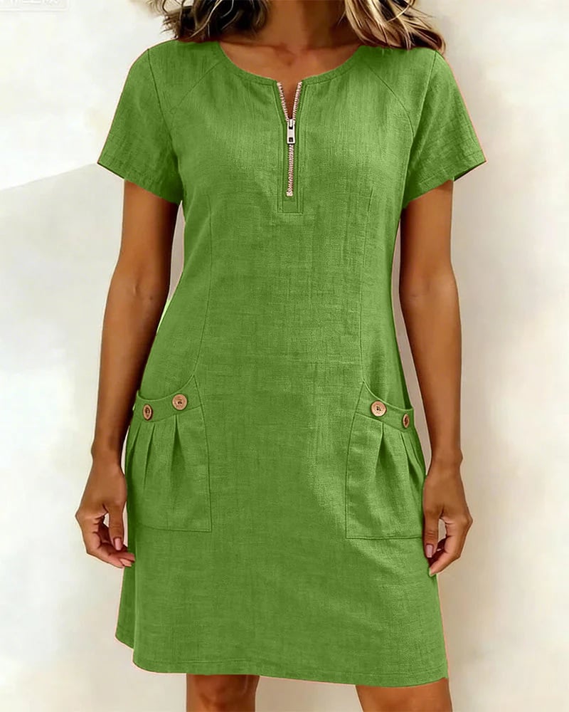 Krystan | Zip Front Short Sleeve Dress