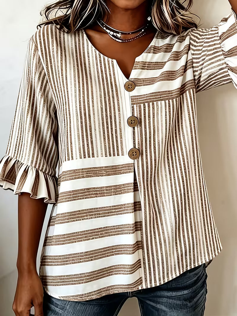 Avyra | Striped Patchwork Ruffle Sleeve Top