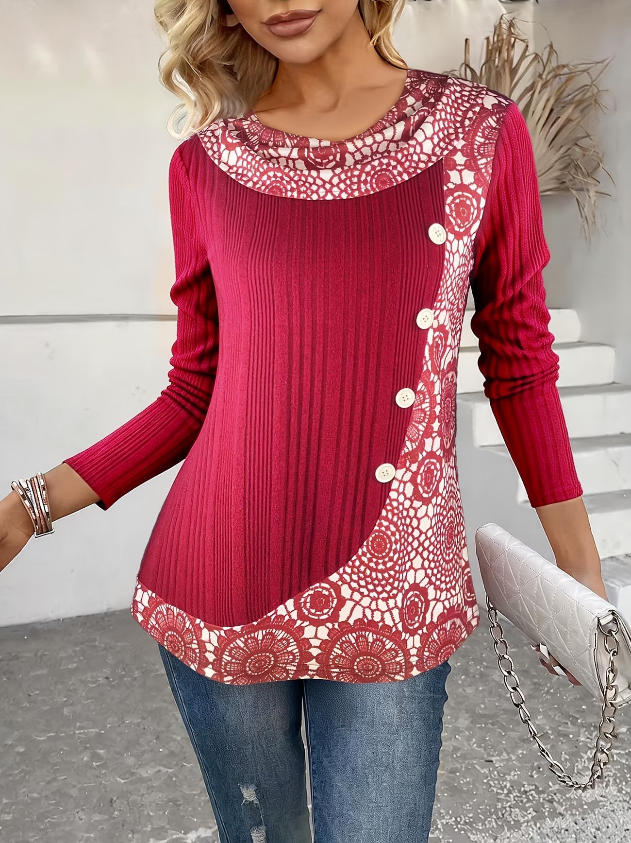 Lizeth | Ribbed Long Sleeve Printed Tunic