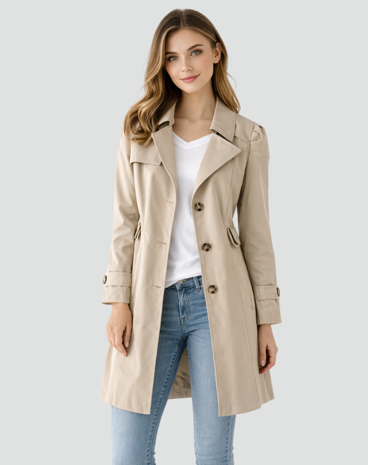 Snjezana | Long Sleeve Notched Collar Button Front Coat