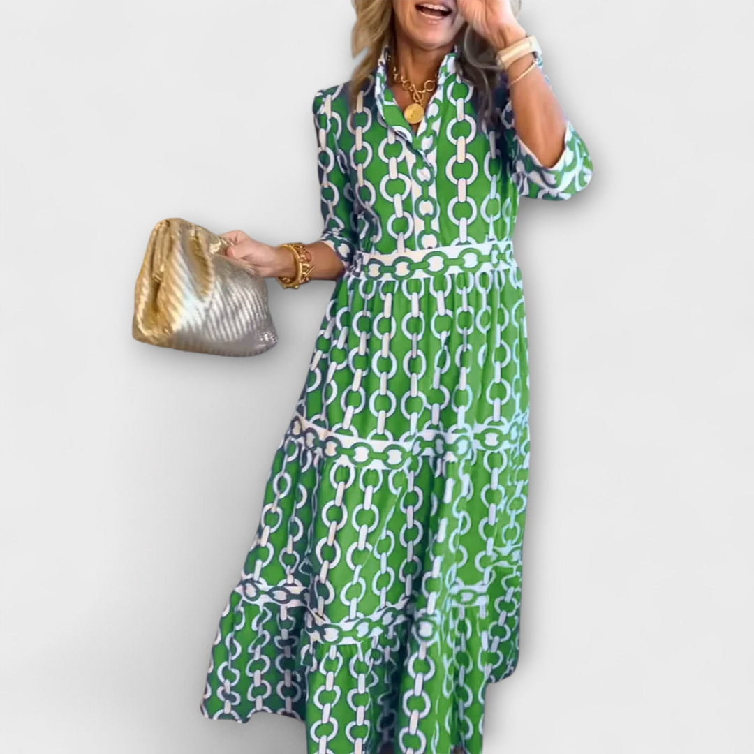 Stavroula | Midi Chain Print Tiered Shirt Dress