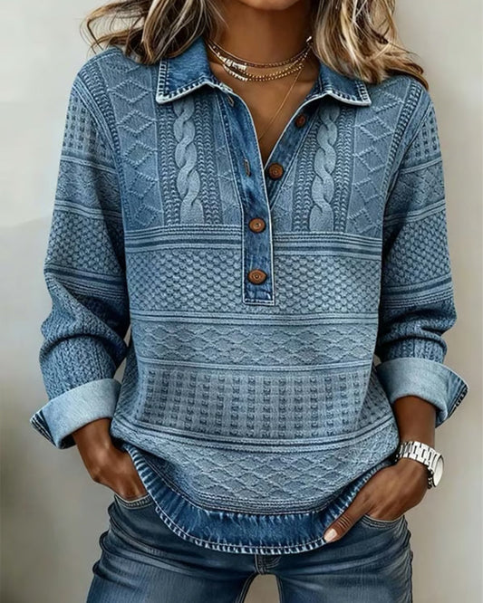 Melkorka | Textured Half Button Collared Sweatshirt