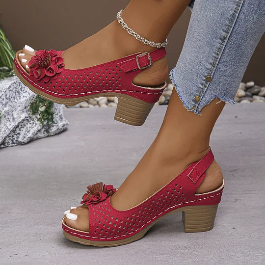 Imogen | Open Toe Cut-Out Block Heel Sandals