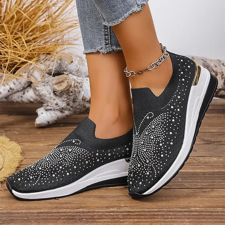 Josia | Trainers Slip On Rhinestone Wedge Sole
