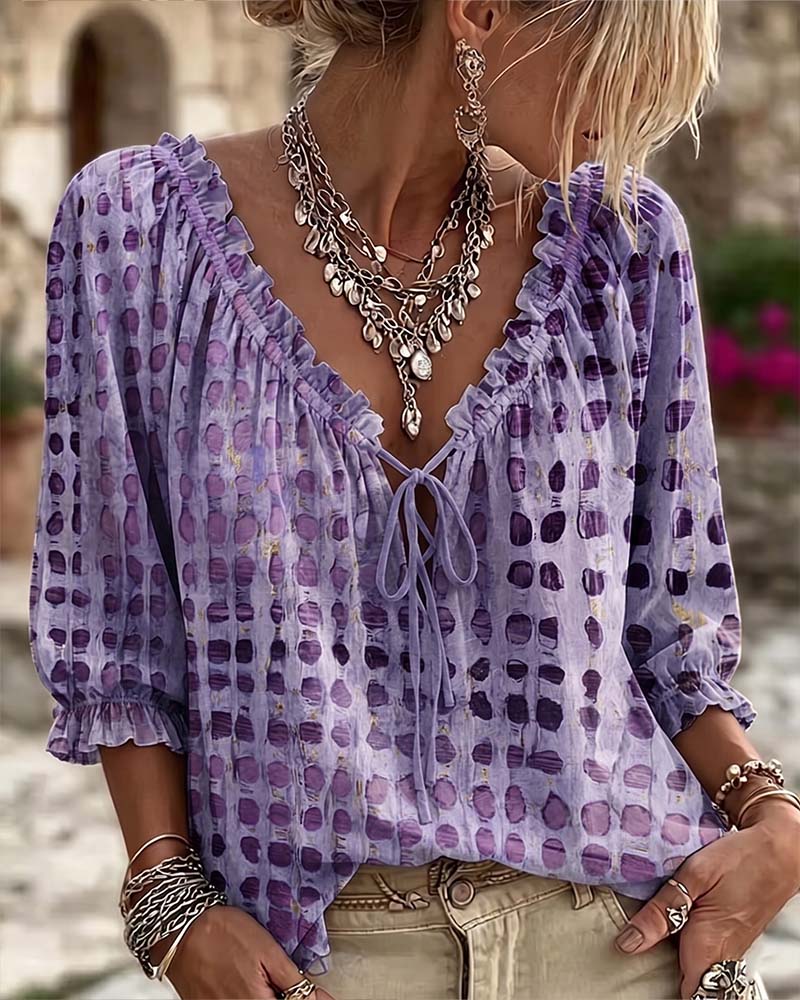Kesney | V Neck Tie Front Printed Blouse