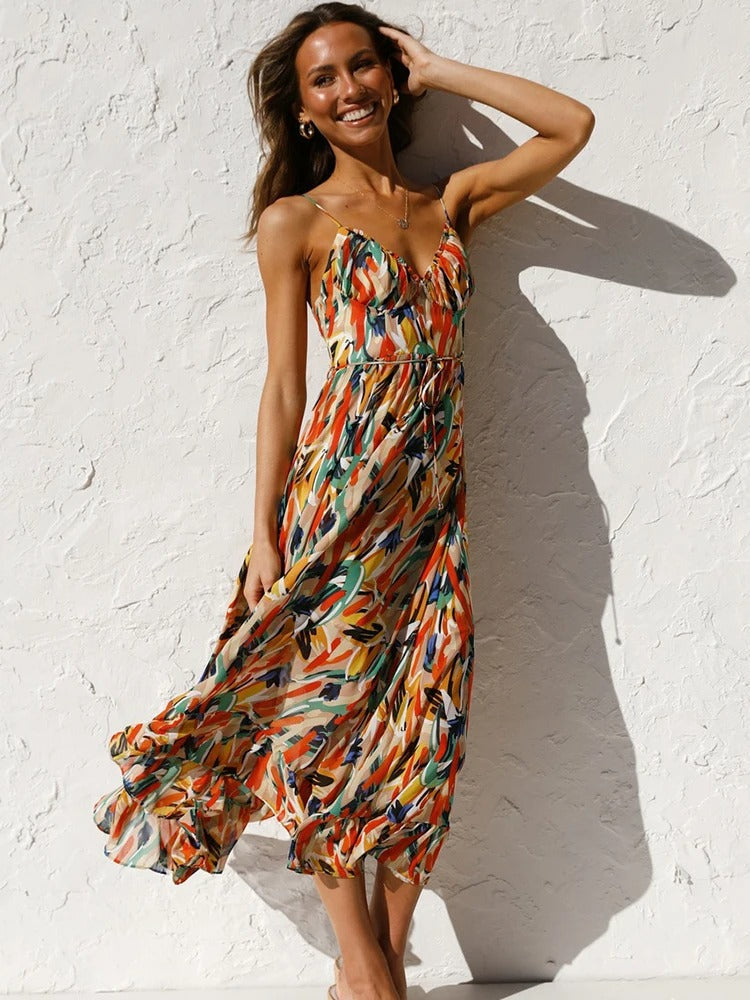 Emmeline | Printed Midi Dress Adjustable Straps