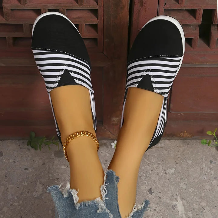 Tasha - Striped Slip On Wedge Trainers