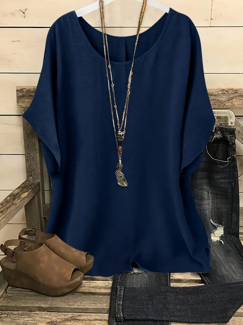 Dilek | Loose Round Neck Short Sleeve Blouse