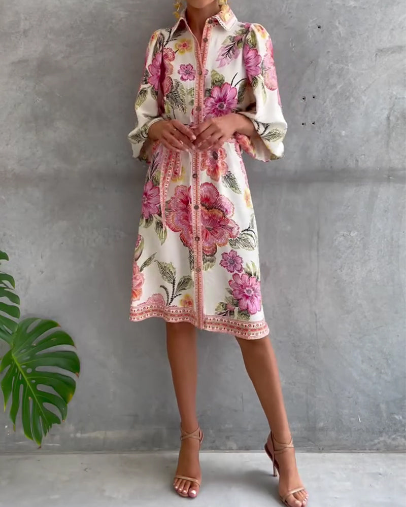 Nylera | Floral Print Button Front Midi Dress