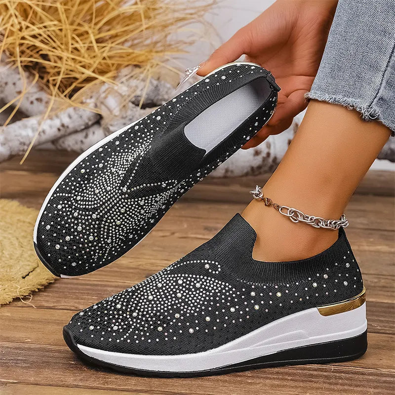 Josia | Trainers Slip On Rhinestone Wedge Sole