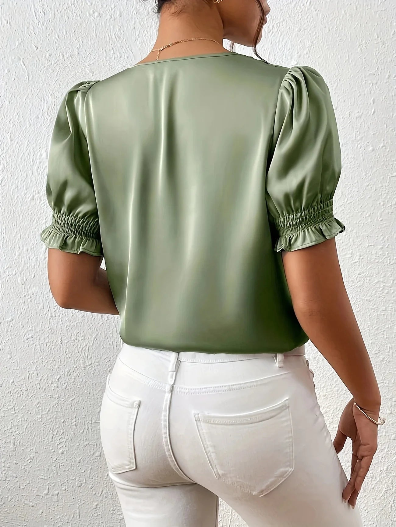 Abella | Puff Sleeve V-Neck Button Blouse