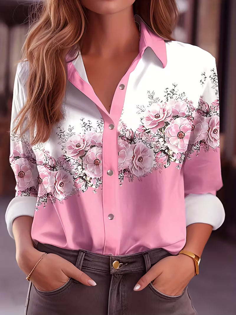 Yaleian | Floral Button-Up Long Sleeve Blouse