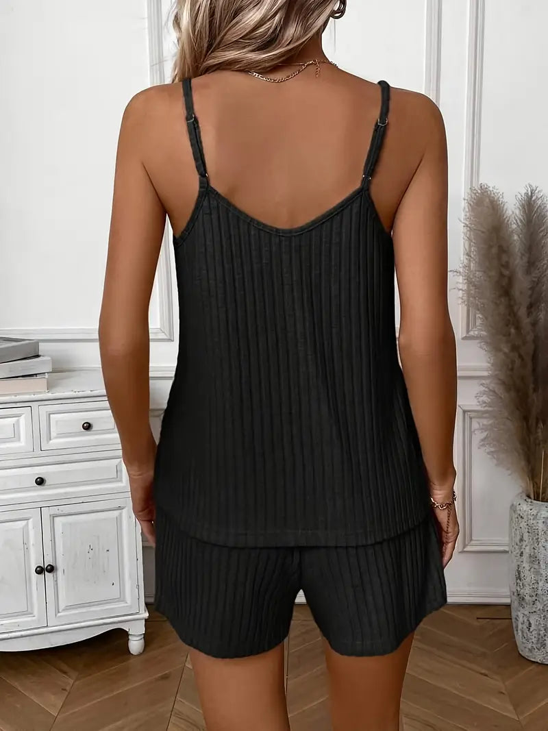 Isalie | Ribbed Sleeveless Drawstring Shorts Set