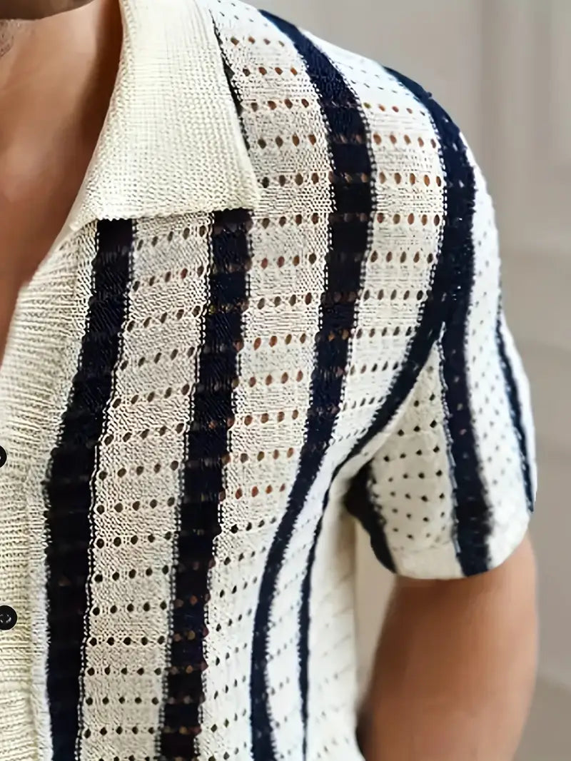 Cordell | Short Sleeve Striped Knit Polo Shirt