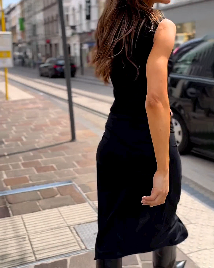 Viana | Sleeveless High Neck Draped Midi Dress