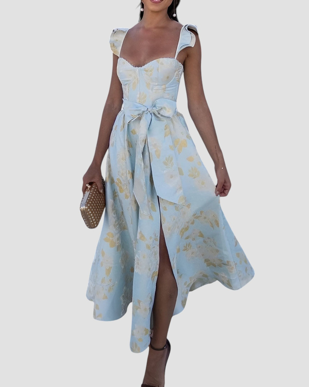 Olesya | Floral Print Tie Waist Midi Dress