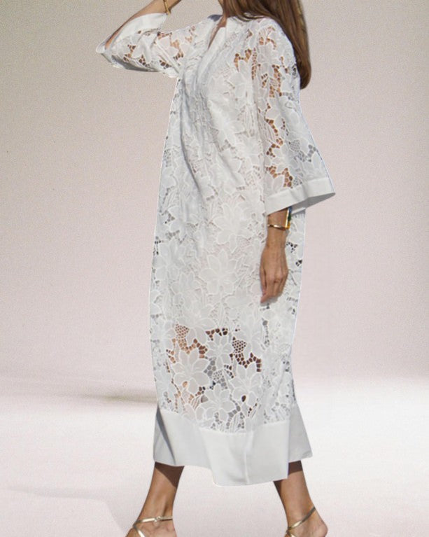 Hafina | Lace V-Neck Midi Dress