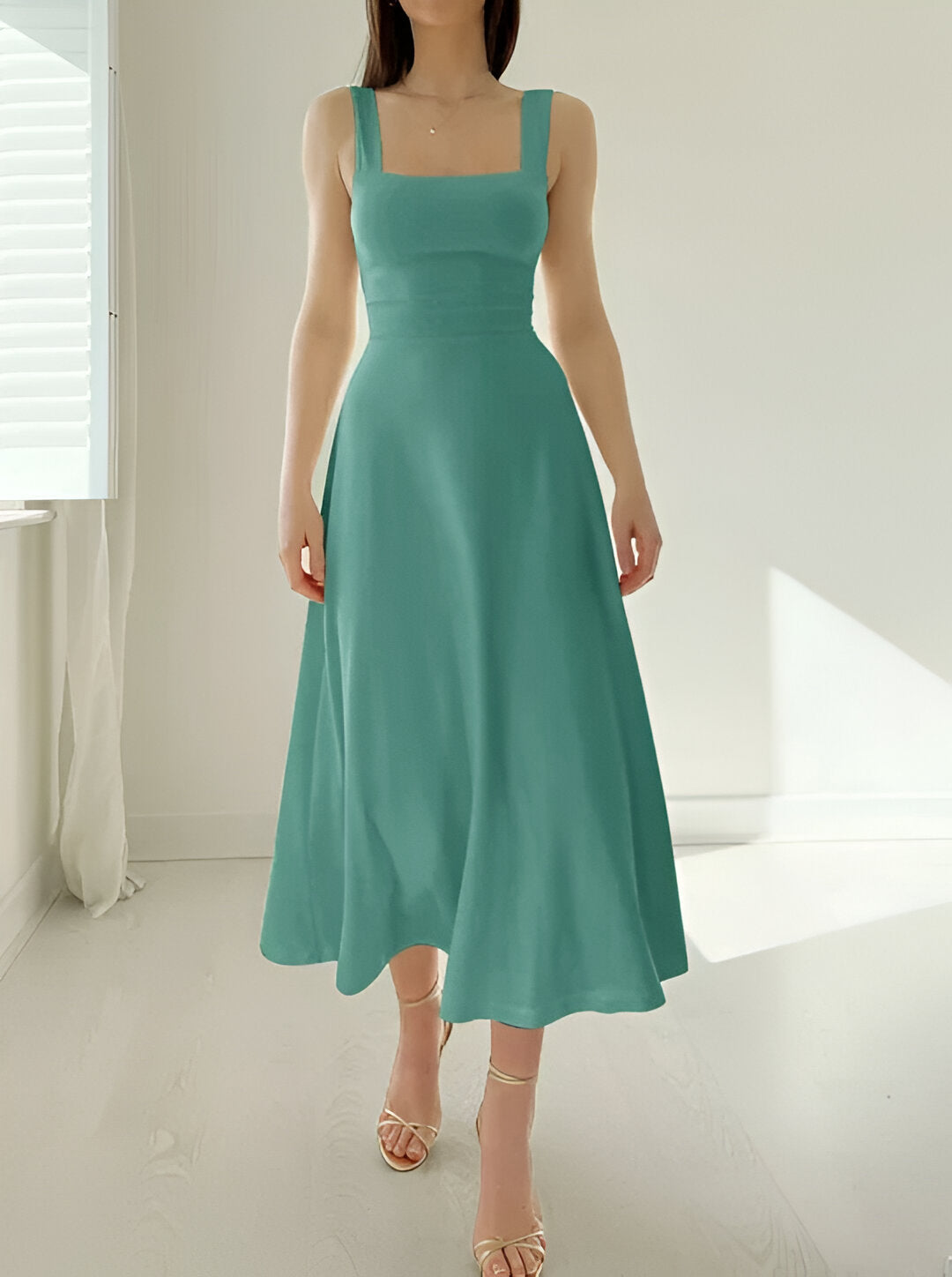 Jasmini | Square Neck Sleeveless A-Line Midi Dress