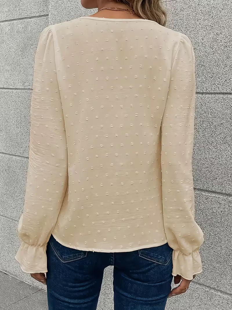 Rejina | Blouse with Lace-Trim V-Neck and Long Sleeves