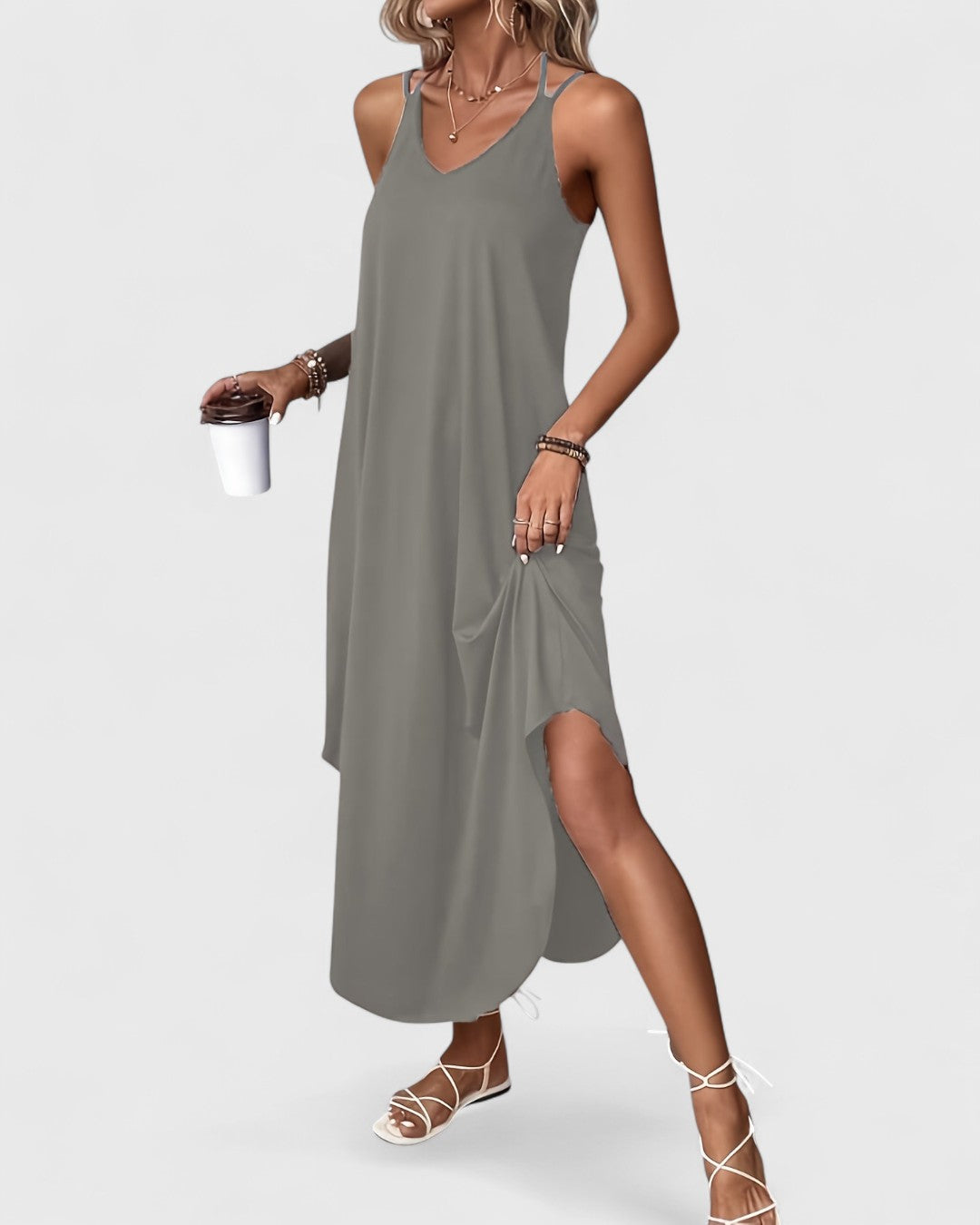 Tracie | Maxi Dress V Neck Side Slit