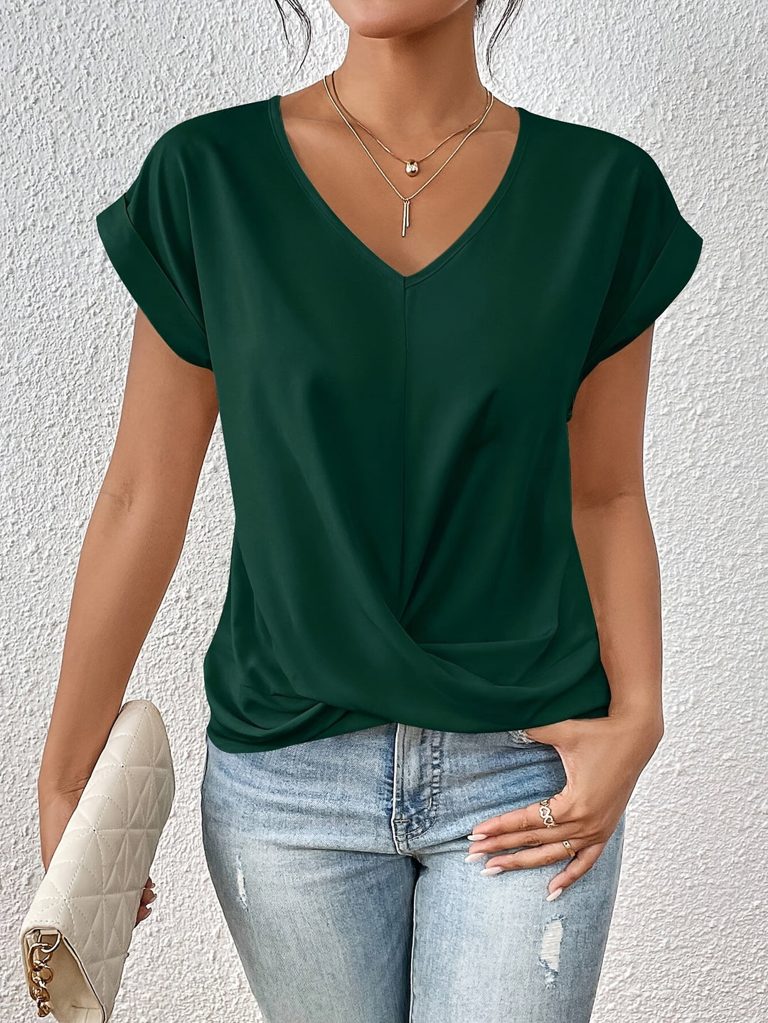 Tammana | Casual V-Neck Twist Front Short Sleeve Top