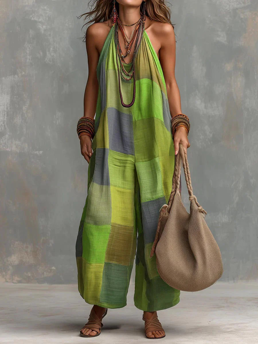 Meriny | Patchwork Print Halter Wide Leg Jumpsuit