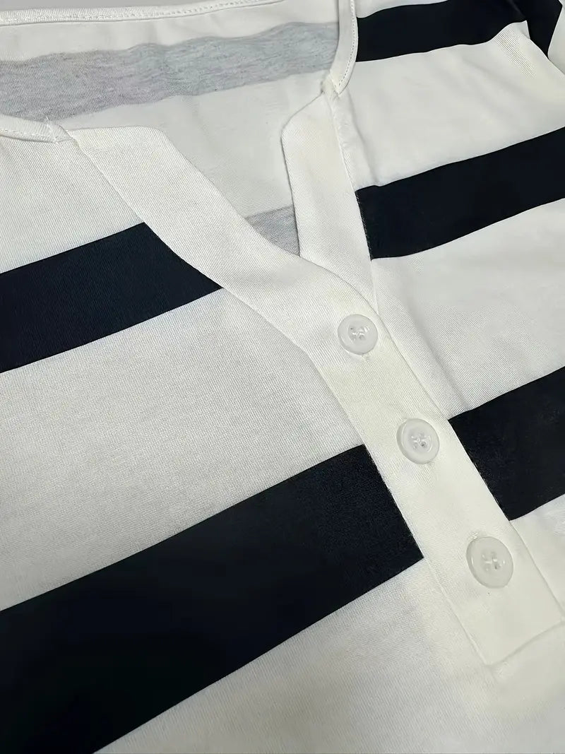 Dakota | Striped V-Neck Three-Quarter Sleeve Top