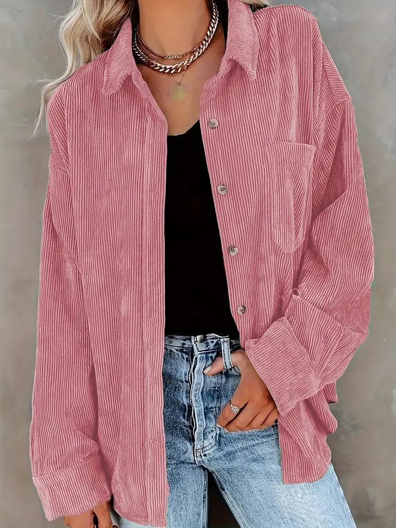 Irmela | Long Sleeve Button Front Corduroy Shirt