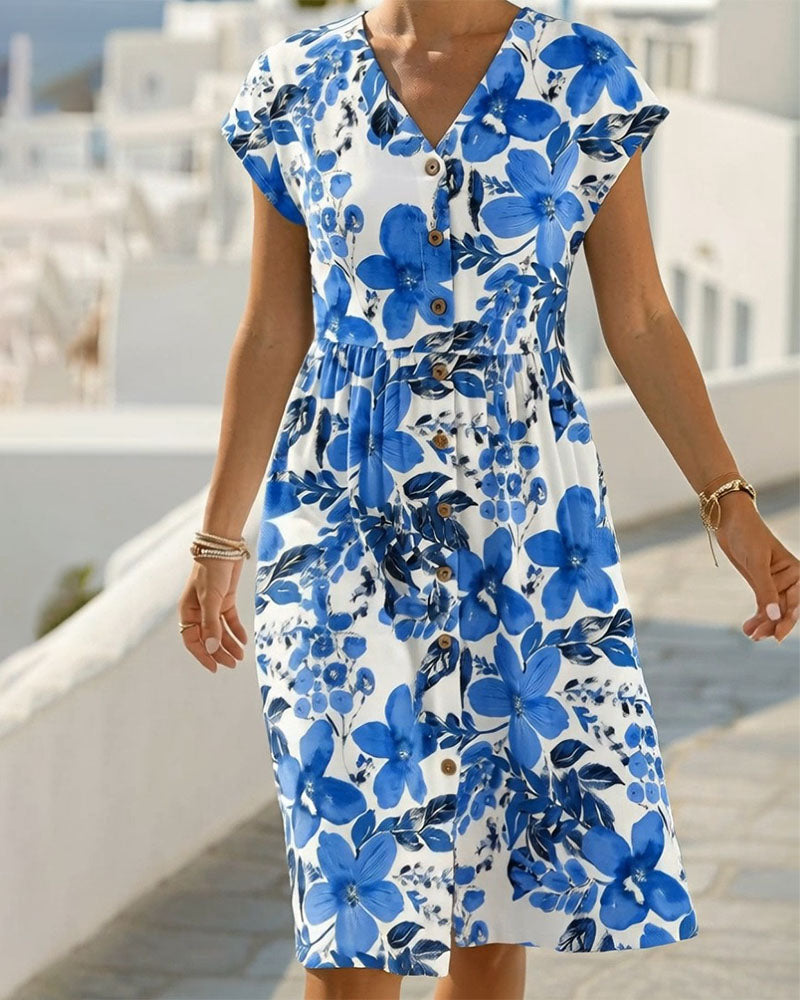 Sinera - Floral Print V Neck Midi Dress