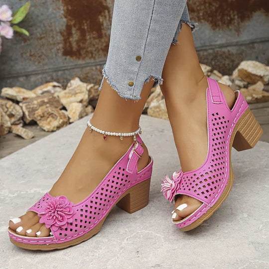 Imogen | Open Toe Cut-Out Block Heel Sandals