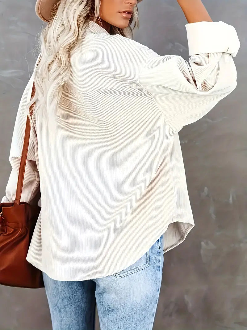 Irmela | Long Sleeve Button Front Corduroy Shirt