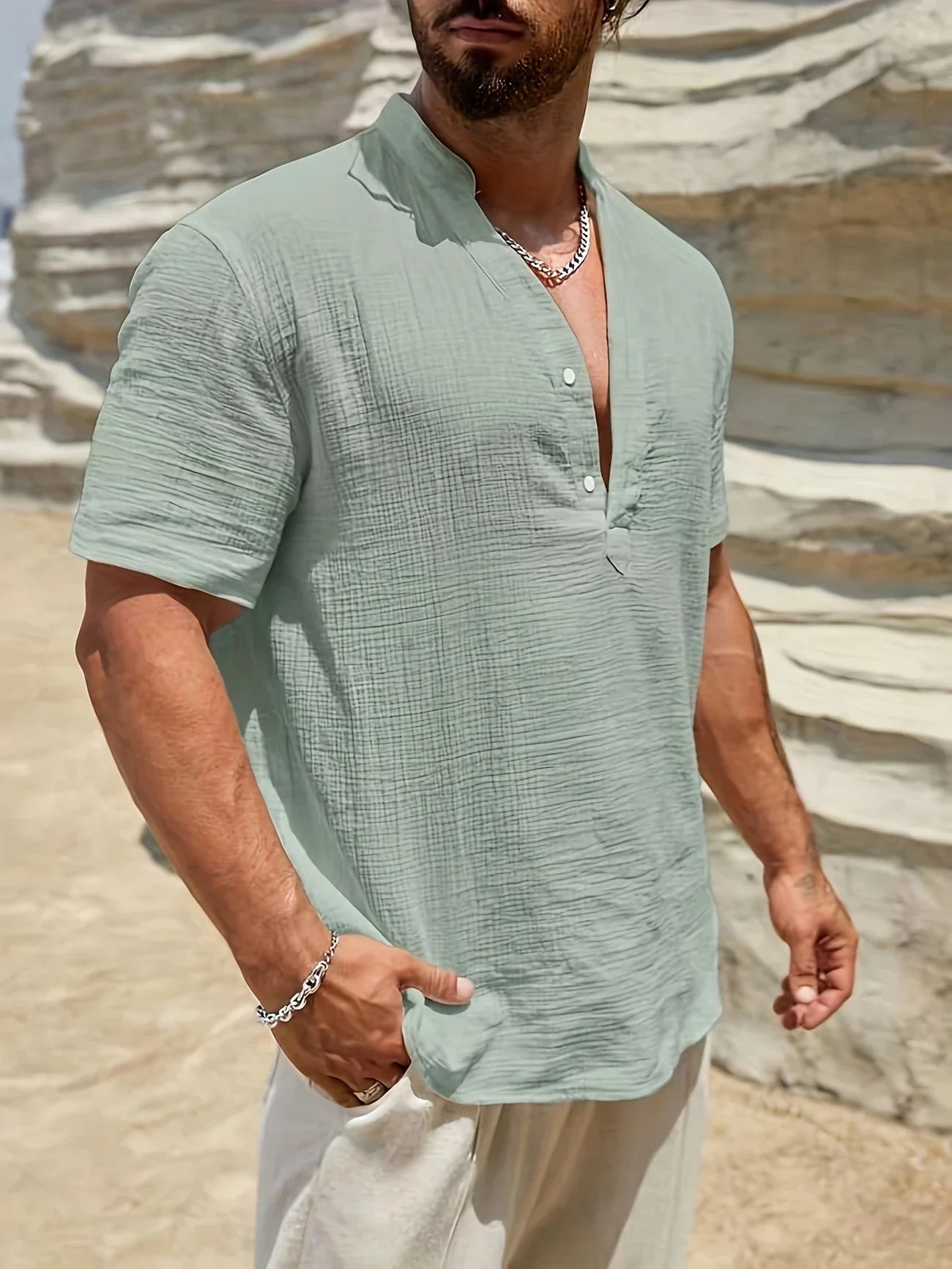 Sancho | Short Sleeve Stand Collar Shirt