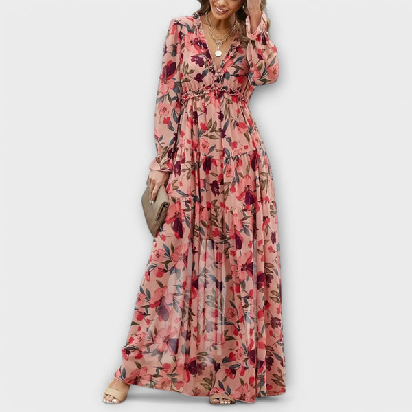 Vanna | Floral Print V Neck Maxi Dress